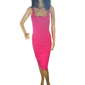 Love Wish Ribbed Midi Tank Dress Size Medium in Bright Pink Y2K Beachy Coastal B